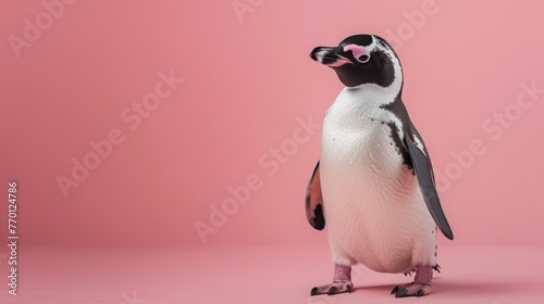 A cute penguin on a pastel pink background