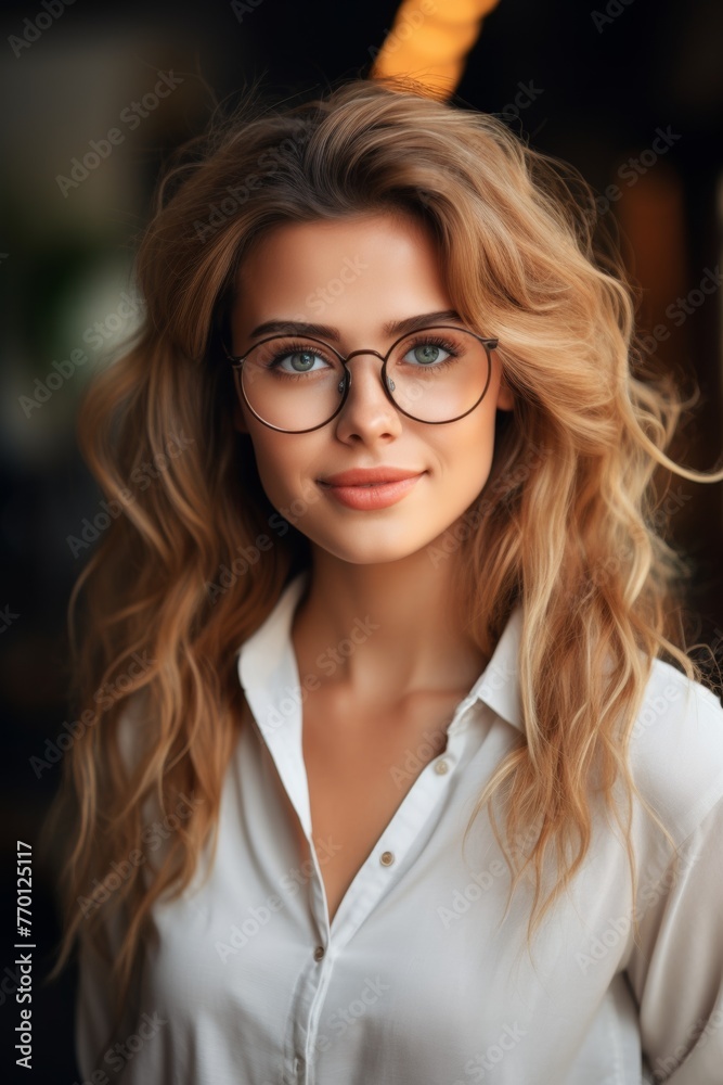 Confident young woman with glasses portrait Generative AI - obrazy, fototapety, plakaty 
