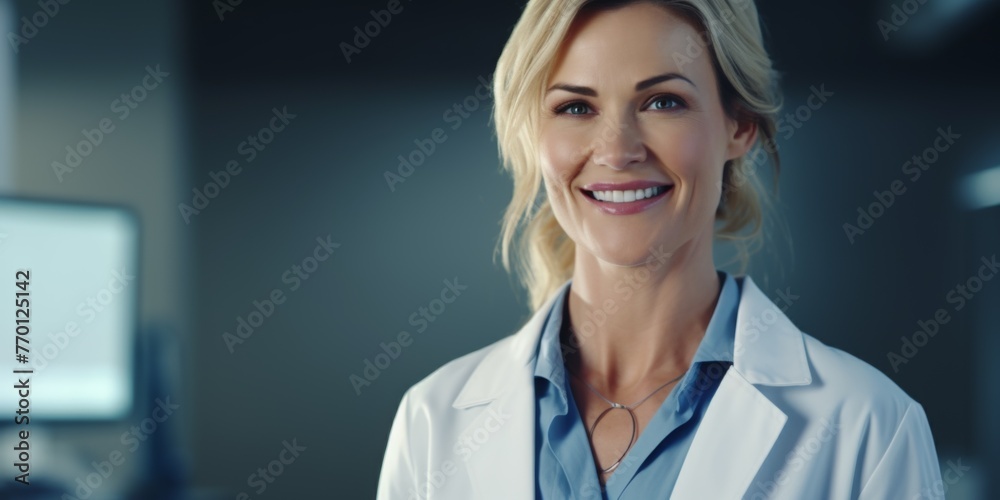 female doctor in a white coat portrait Generative AI - obrazy, fototapety, plakaty 