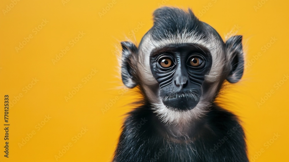 Fototapeta premium A monkey on a pastel yellow background