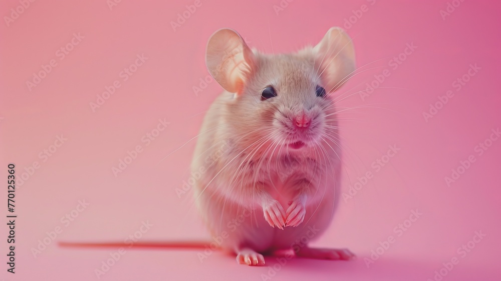 A cute hamster on a pastel pink background A cute hamster on a pastel pink background