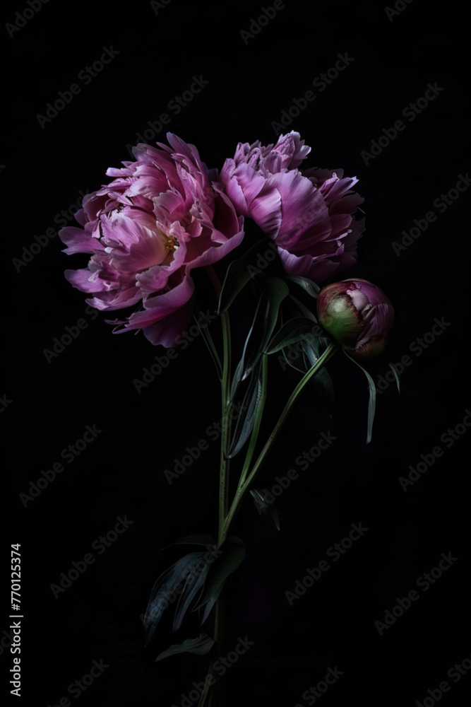 Beautiful pink peony flowers before a dark background Beautiful pink peony flowers before a dark background