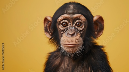 A monkey on a pastel yellow background © PD