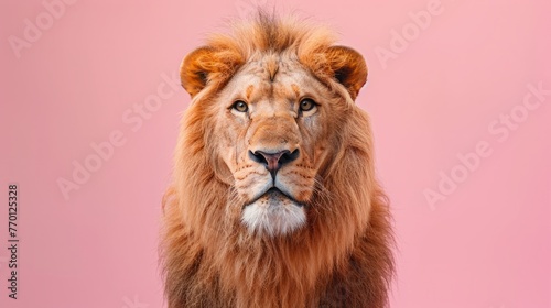 A lion on a pastel pink background