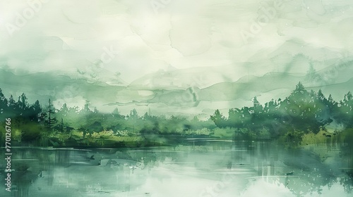 Close-up of dreamy watercolor landscape painting  offering serene and picturesque wallpaper.