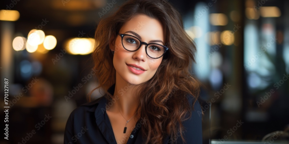 Confident young woman with glasses portrait Generative AI - obrazy, fototapety, plakaty 