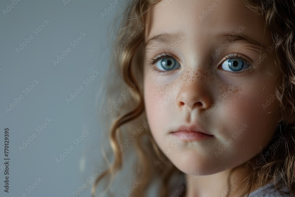 Portrait of a little girl with freckles on her face Portrait of a little girl with freckles on her face