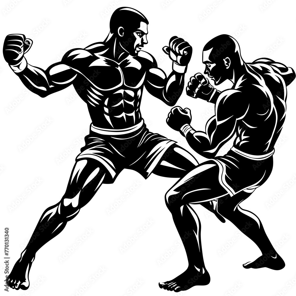 SVG Black silhouette of MMA fighting person, MMA fighting Vector white background