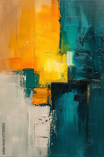 Abstract art - Painting done with turquoise and yellow colors