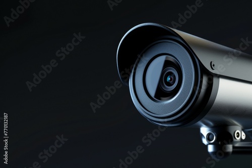 A black and silver security camera with a black lens