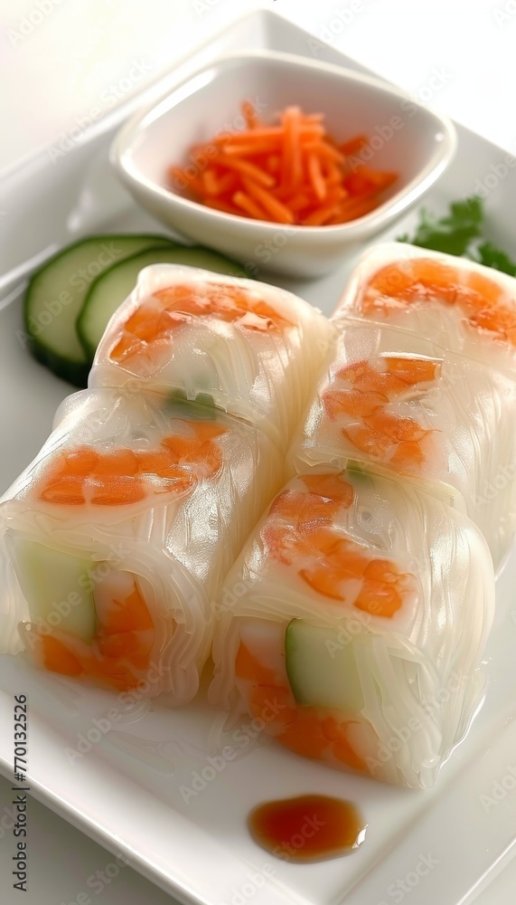 Vibrant vietnamese rice paper rolls captured in enticing food photography for culinary enthusiasts Vibrant vietnamese rice paper rolls captured in enticing food photography for culinary enthusiasts