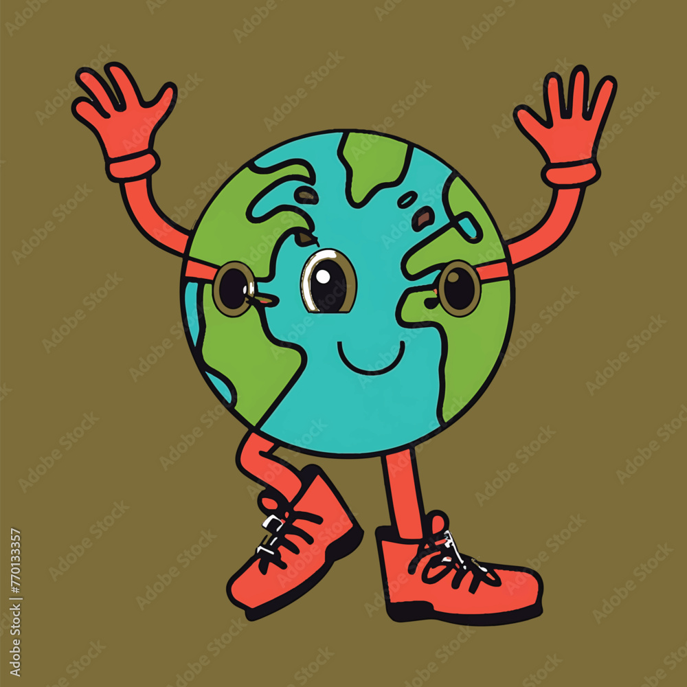 Fototapeta premium Cute cartoon planet, Earth 3d eps vector illustration World environment day, world water day and earth day concept . Save water and green planet concept