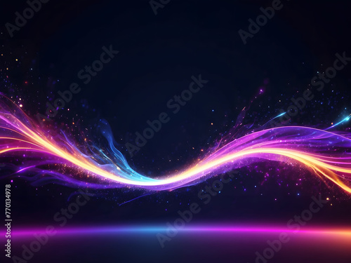 Vector glitter light fire flare trace. Abstract image of speed motion on the road. Dark blue abstract background design with ultraviolet neon glow  blurry light lines  and waves design
