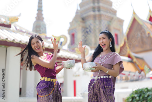 asian woman with Songkran festival