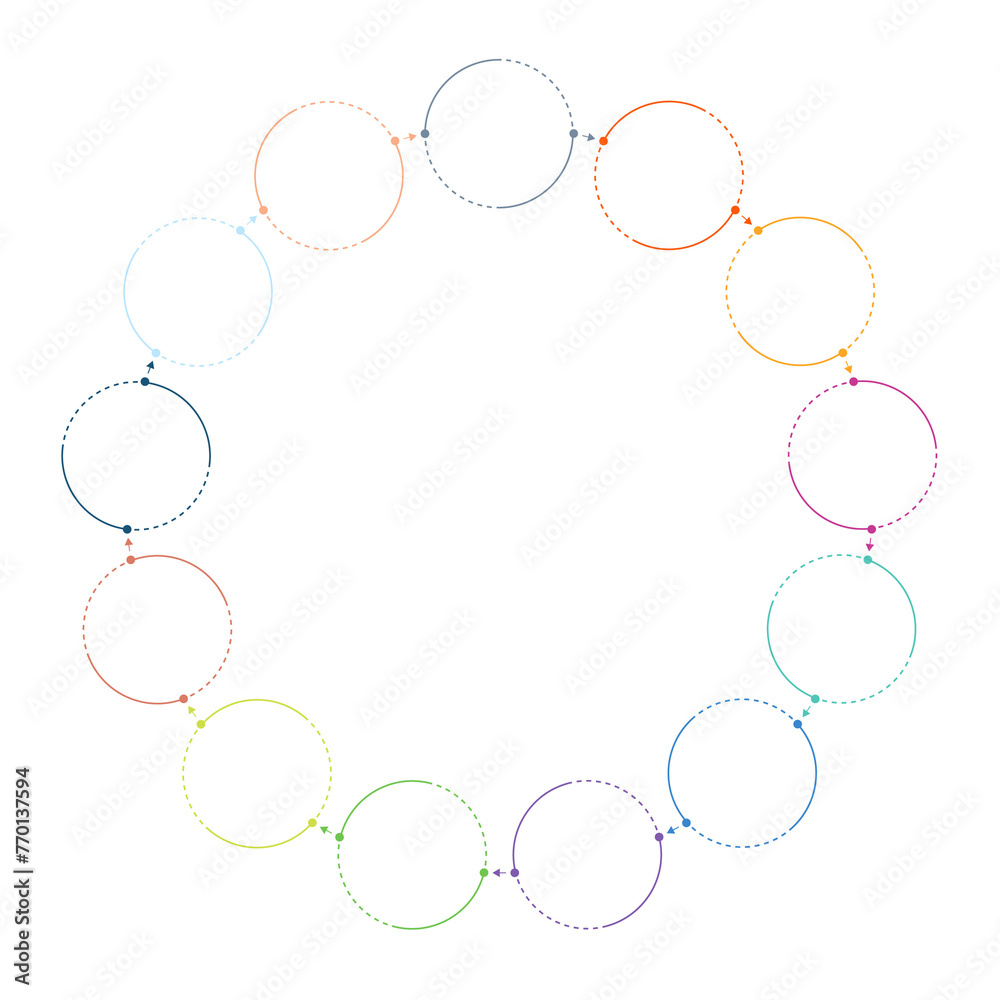 Basic circle infographic with 13 steps, process or options.