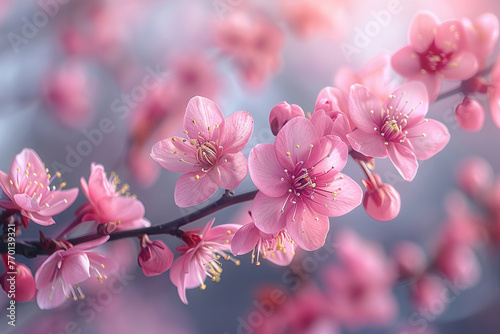 Flowering fruit trees in spring. Blooming branch of cherry  apricot  apple tree in sunny weather in spring.