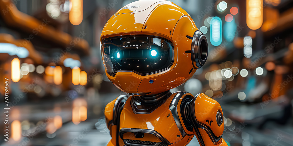 A robot is standing in a store with people around it. The robot has a creepy, metallic appearance and is surrounded by a group of people who seem to be looking at it. Scene is eerie and unsettling A robot is standing in a store with people around it. The robot has a creepy, metallic appearance and is surrounded by a group of people who seem to be looking at it. Scene is eerie and unsettling