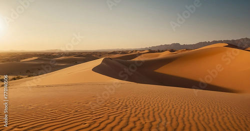 Golden Horizon  Sunset s Splendor Over Desert Dunes
