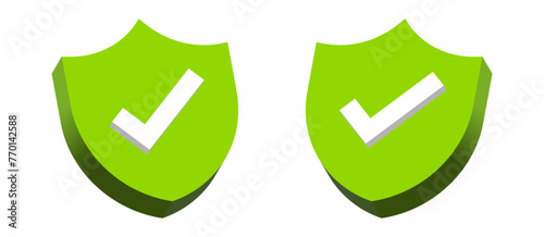 3d Shield check mark icon or security shield protection icon with tick symbol