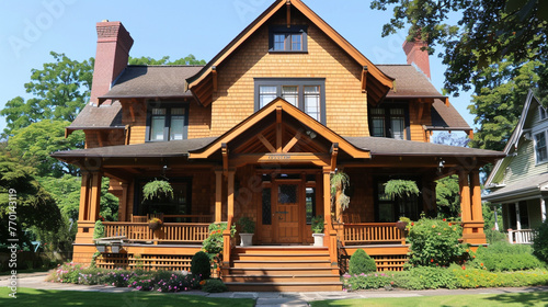 A charming craftsman-style house with a covered porch and intricate woodwork. © Image Studio