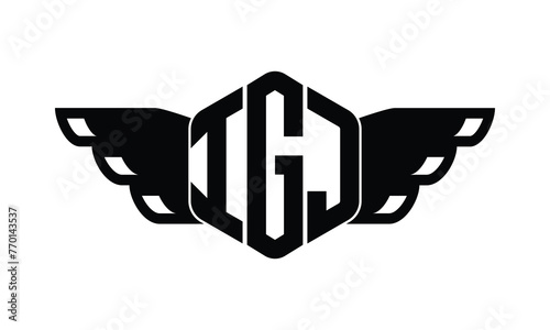 IGJ polygon wings logo design vector template. photo