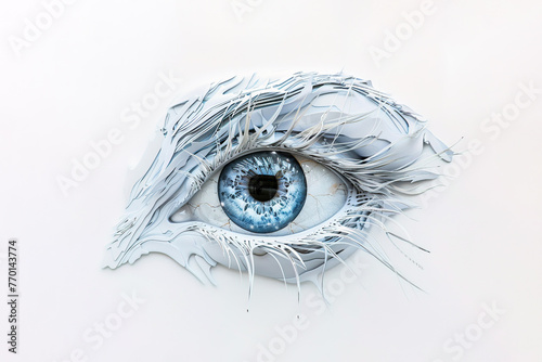 Abstract Blue Eye with Artistic Feathered Eyelashes. Generative AI image photo