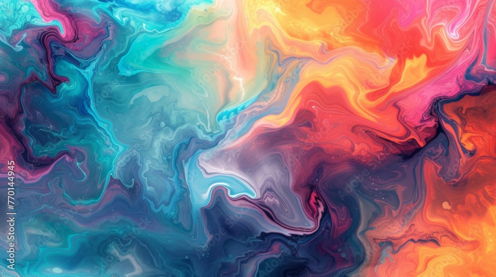 Vibrant Liquid Marbling Paint Texture: Colorful Abstract Art Background