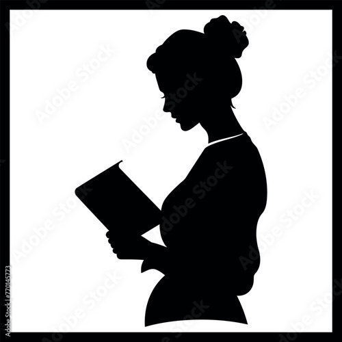 Librarian with Book Silhouette clipart
