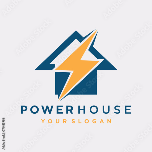 Vector house logo with modern gradient electric power concept and business card design premium vector