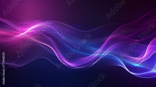 Flowing wave lines create a futuristic glow on a dark abstract background.