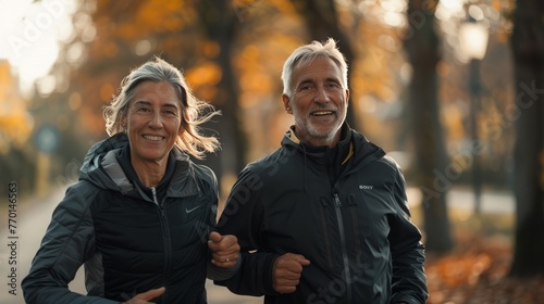 A couple of adults on a morning run