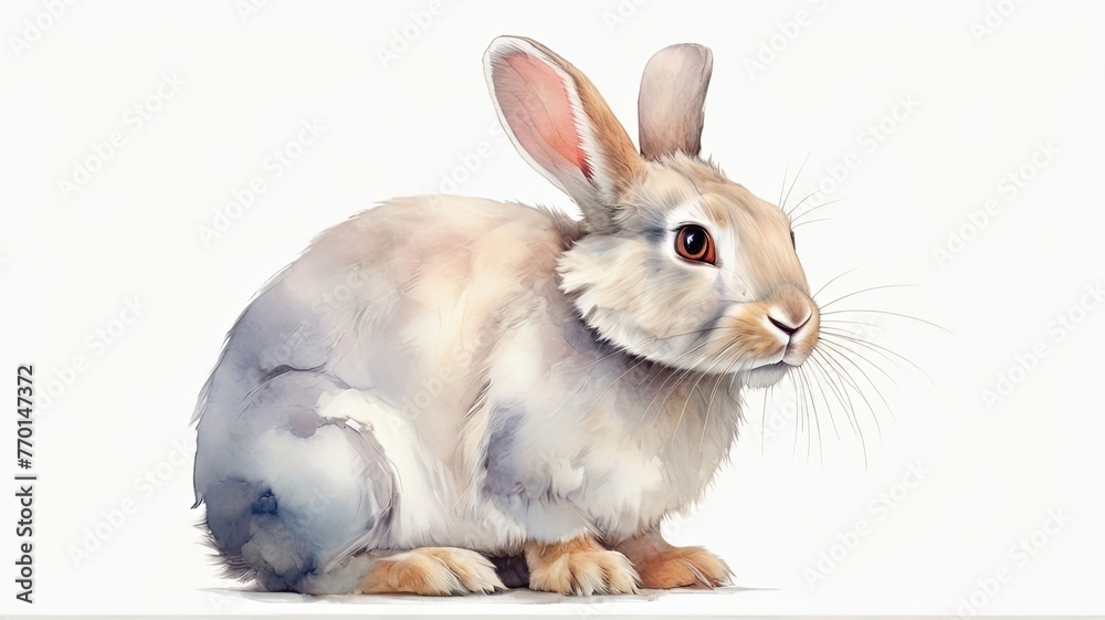 Obraz premium Gray fluffy hare sits Holiday card Easter