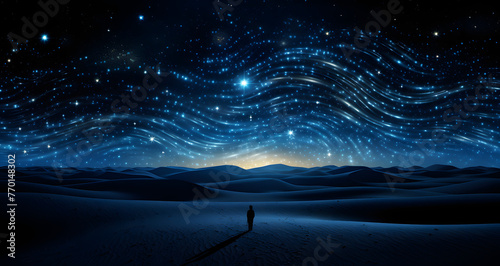 a person in the desert looking at stars