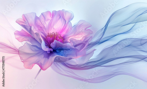 Beautiful Flower with Blue and Pink Petals Dancing in the Wind against a Soft Background