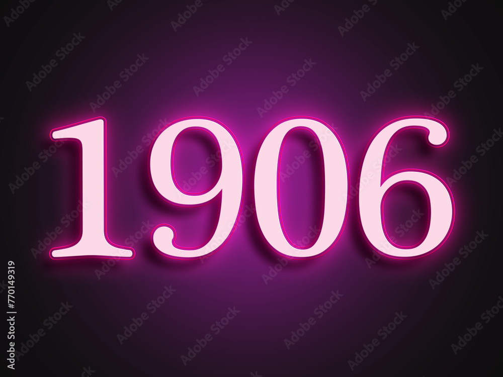 Pink glowing Neon light text effect of number 1906. Pink glowing Neon light text effect of number 1906.