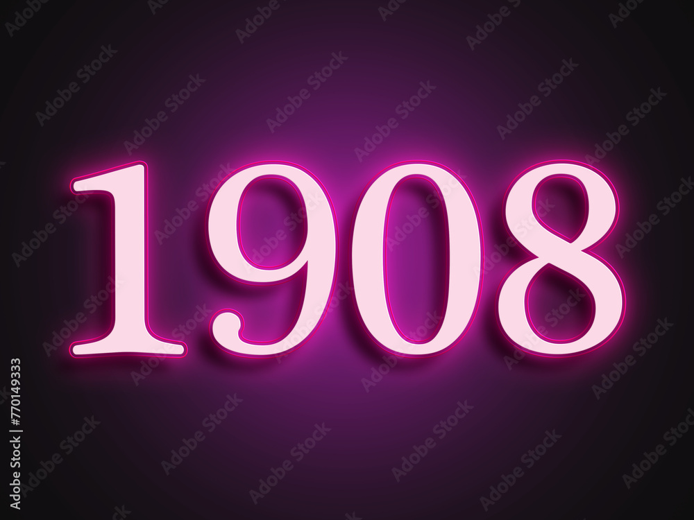 Pink glowing Neon light text effect of number 1908. Pink glowing Neon light text effect of number 1908.