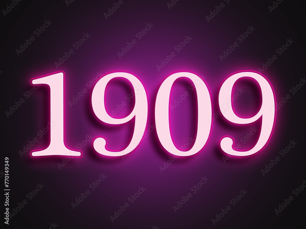 Pink glowing Neon light text effect of number 1909. Pink glowing Neon light text effect of number 1909.