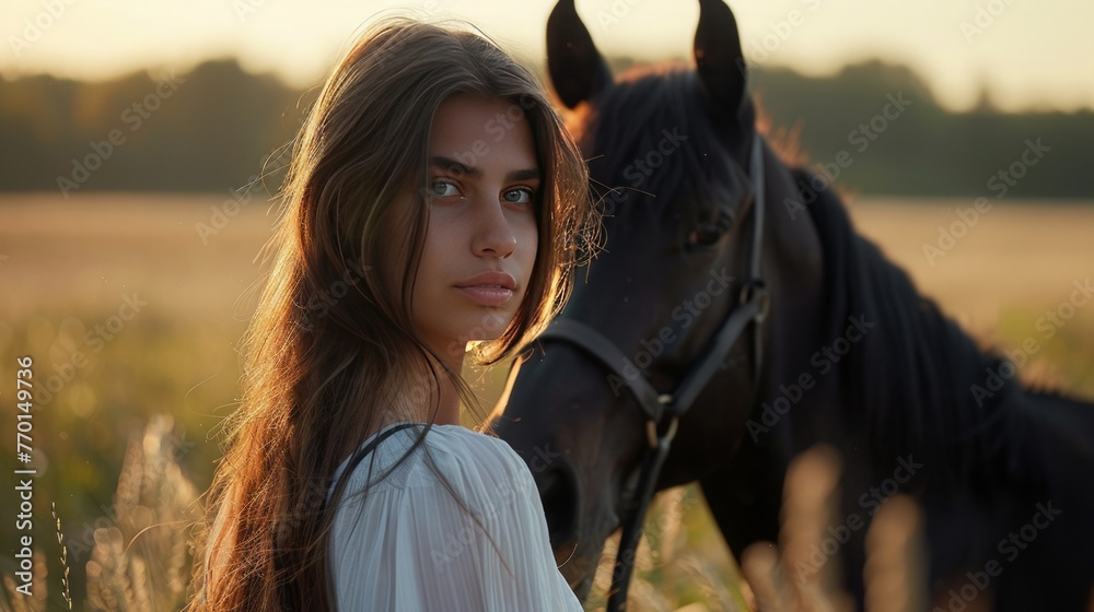 Obraz premium A woman and horse