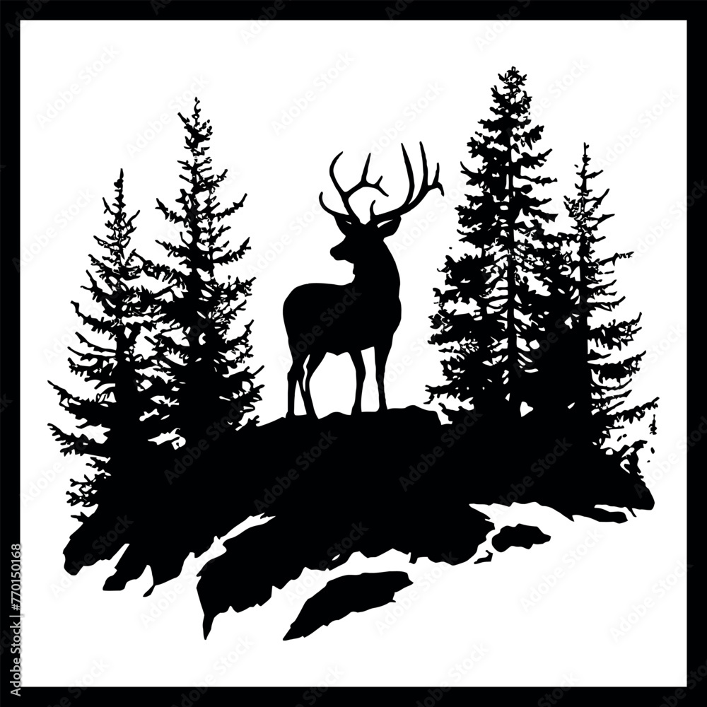 Fototapeta premium Misty Forest Deer Silhouette clipart