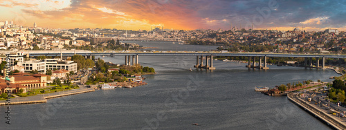 Istanbul city view from Pierre Loti Teleferik station overlooking Golden Horn, Eyup District, Istanbul, Turkey, before sunset photo