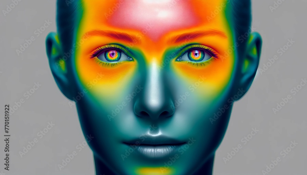 Thermographic Art Portrait Depicting a Human Face, Symbolizing the Interplay of Body Temperature and Emotional States Thermographic Art Portrait Depicting a Human Face, Symbolizing the Interplay of Body Temperature and Emotional States