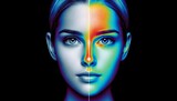 Captivating Dual-Faced Portrait Highlighting the Spectrum of Human Emotion and Inner Psyche in Vibrant Thermal Imagery