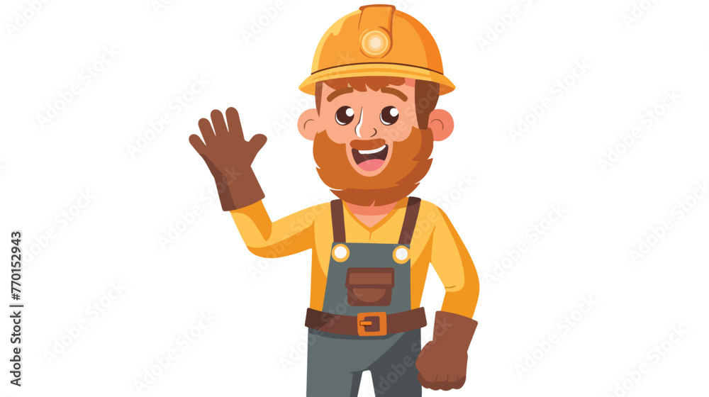 Cartoon Gold miner waving hand isolated 