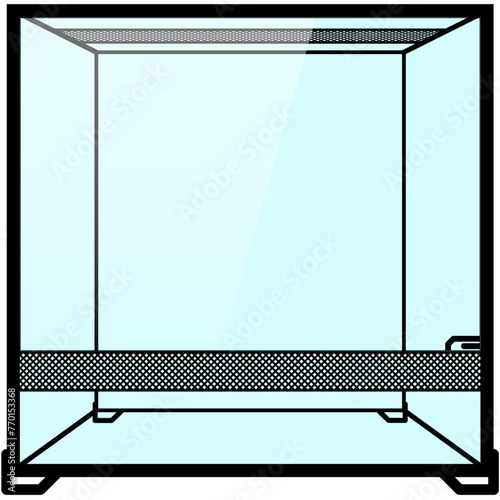 Glass terrarium, paludarium with ventilation grille and glass doors, Cube terrarium illustration graphic