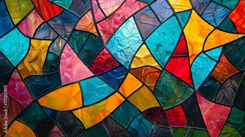 Close-up of a stained glass pattern with vibrant, water-kissed colors, conveying a sense of freshness and artistic texture.