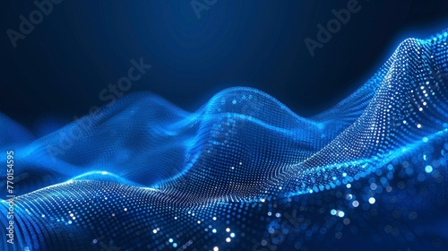 Digital wave with many dots and particles. Abstract dynamic wave background. Technology or science banner - generative ai