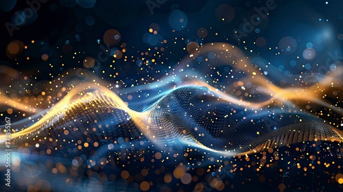 Digital wave with many dots and particles. Abstract dynamic wave background. Technology or science banner - generative ai