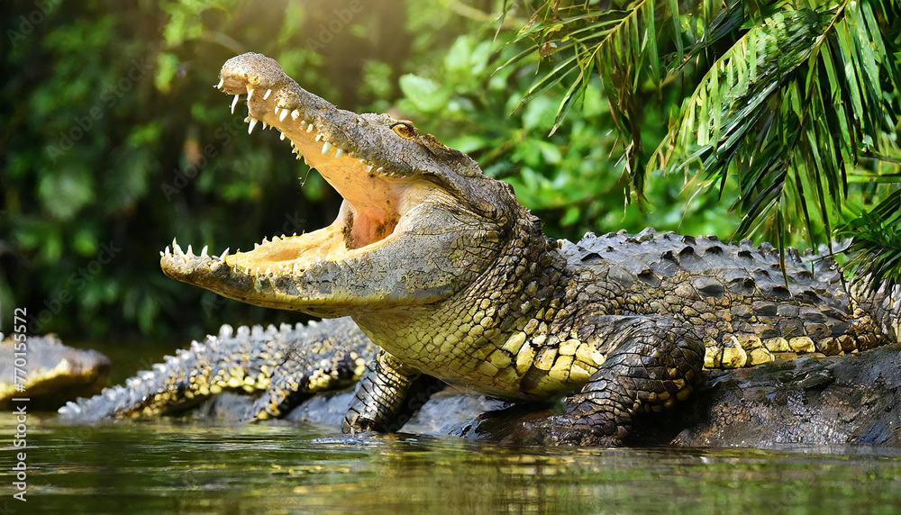 Obraz premium Crocodile. alligator. Wild crocodile image material.