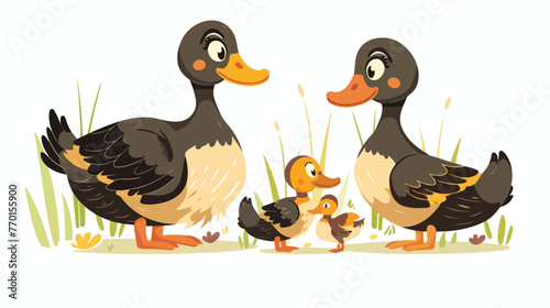 Duck family cartoon flat vector 