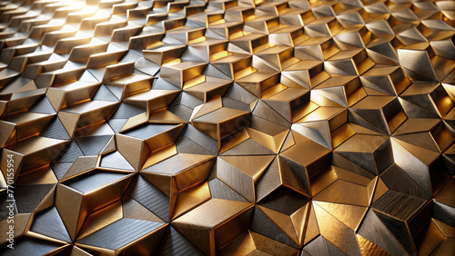Golden cubes background, 3D metal box pattern texture design. Generative ai